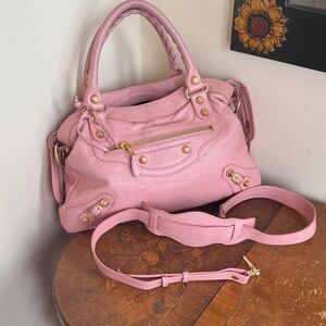 Balenciaga Small Pink City Bag with Giant Gold Hardware